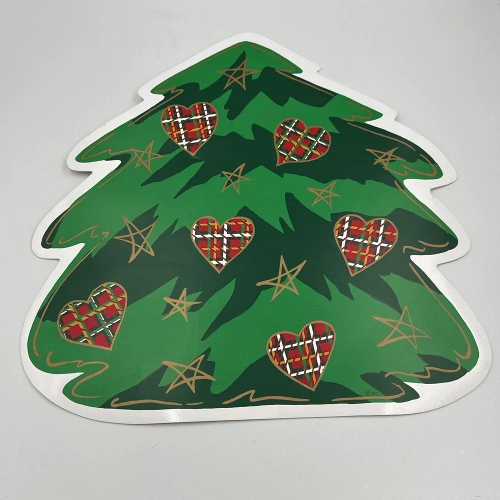 Set of 4 Vintage Trim a Home Vinyl Placemats Christmas Tree Hearts Stars Holiday